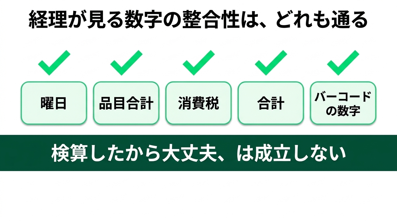 AIが作ったレシート、経理は見抜けるのか|数字の検算はすべて通ってしまうの解説スライド