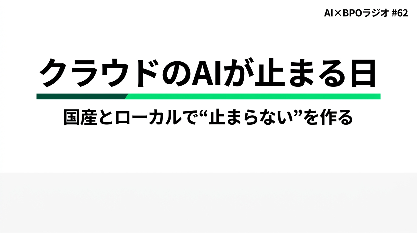 最先端AIが公開3日で全世界停止。国産とローカルで“止まらない”を作る