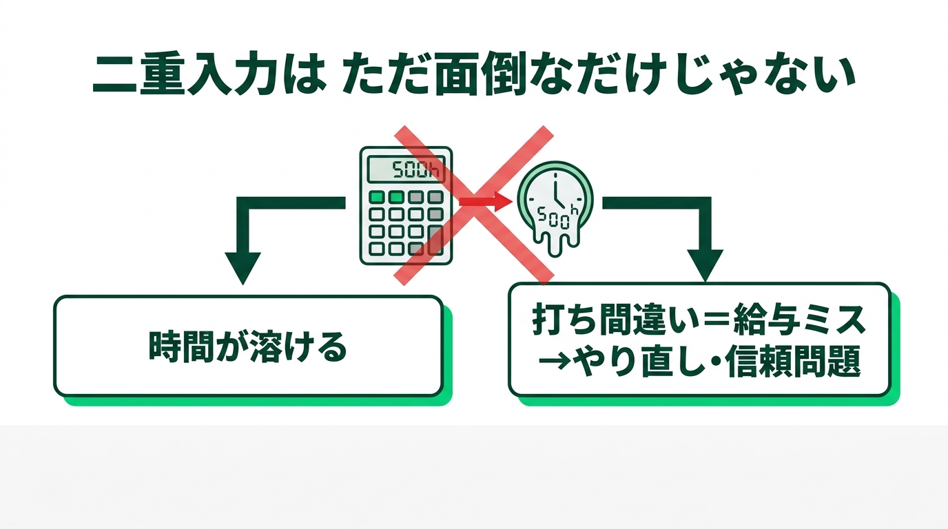 勤怠と給与、システムがバラバラ問題 ― 二重入力をなくす4つの連携の解説スライド