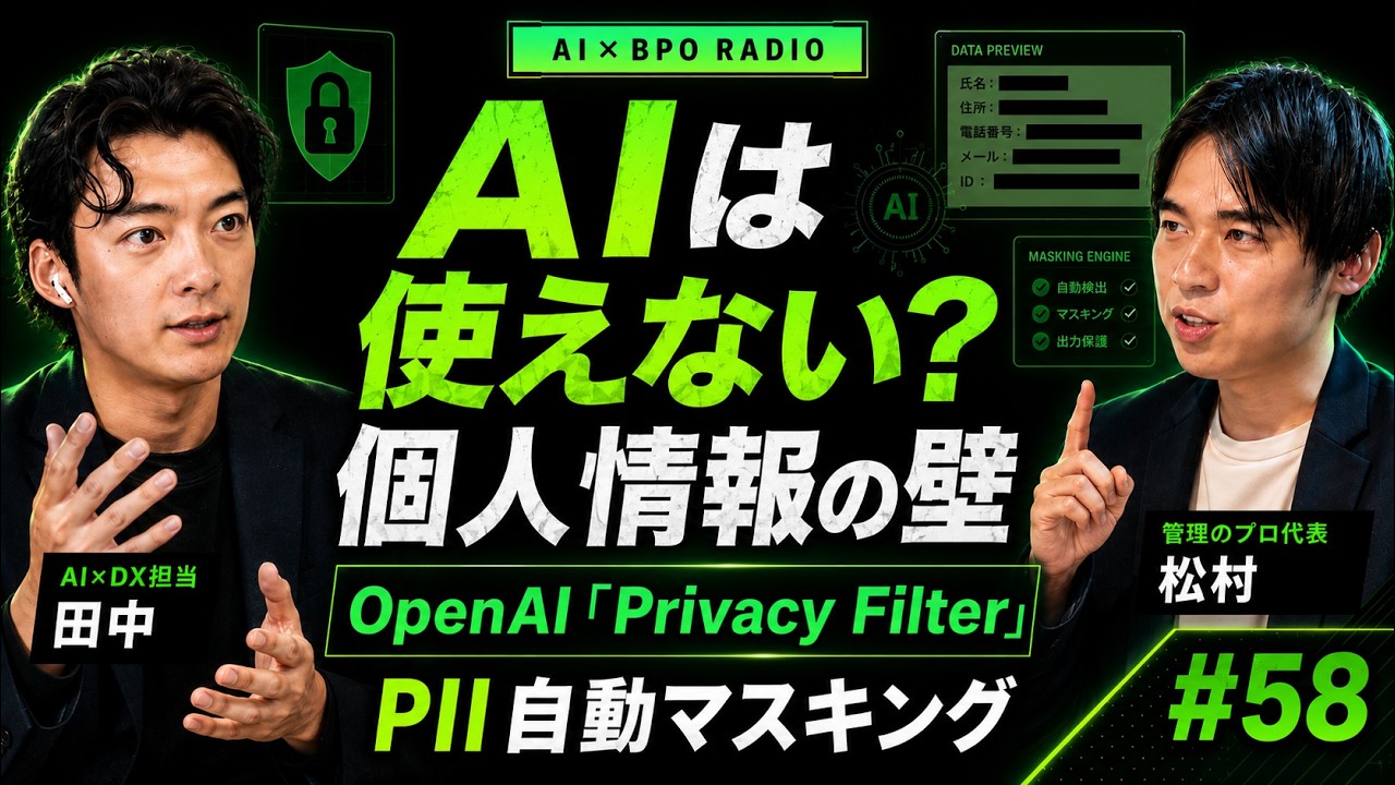 個人情報を"外に出さず"AIへ|OpenAIが無料公開した"消す専用モデル"Privacy Filter徹底解説【AI×BPOラジオ #58】